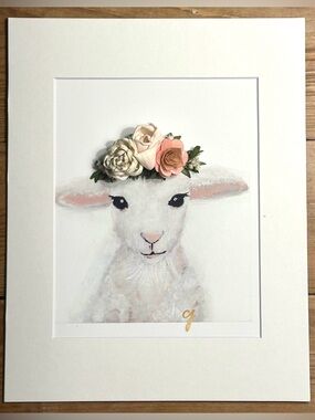 Framed Nursery Wall Art Lamb Print 8x10 Matted Baby Room Decor